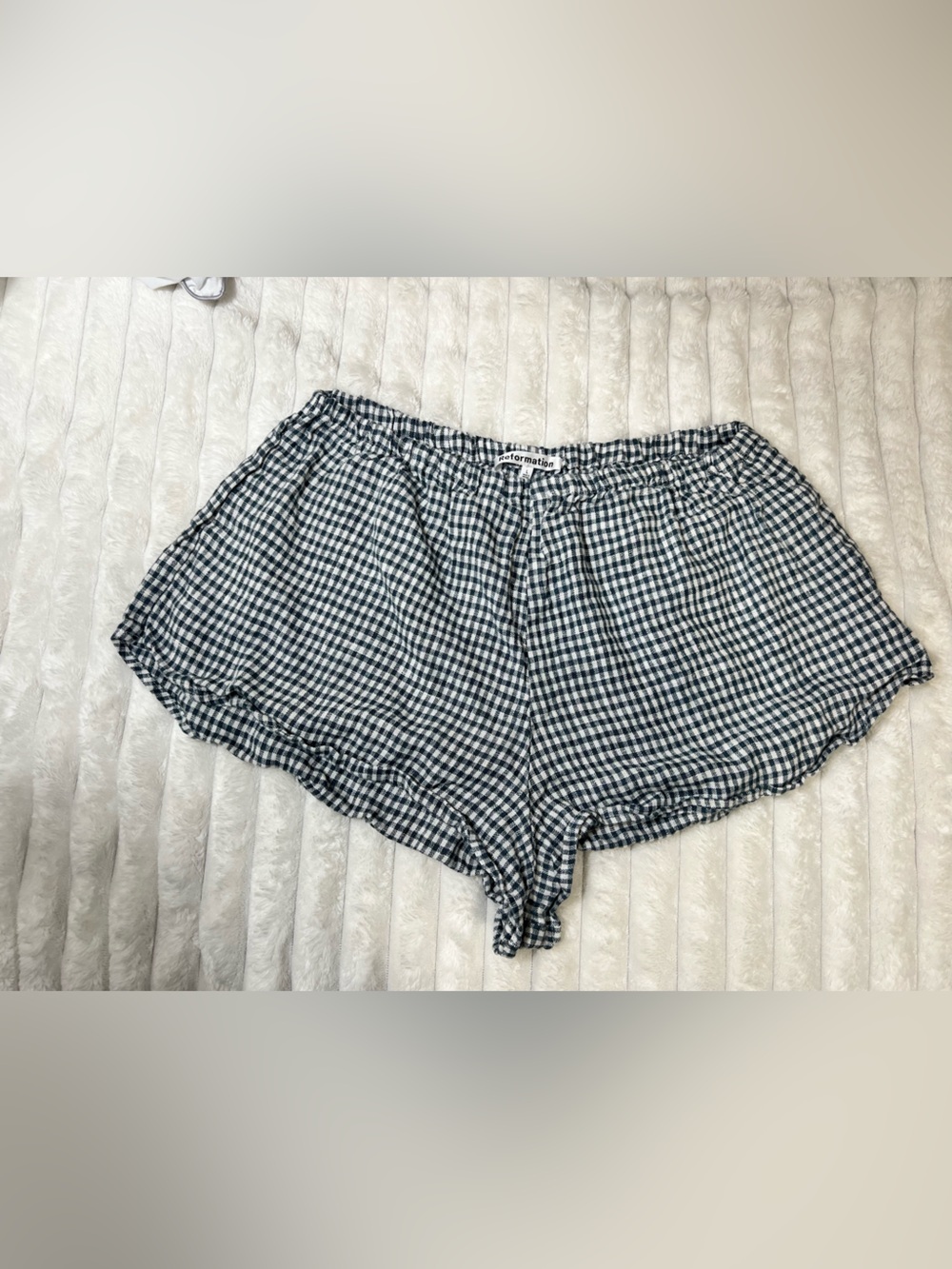 Reformation Balia Linen Gingham Shorts Blue White Size L